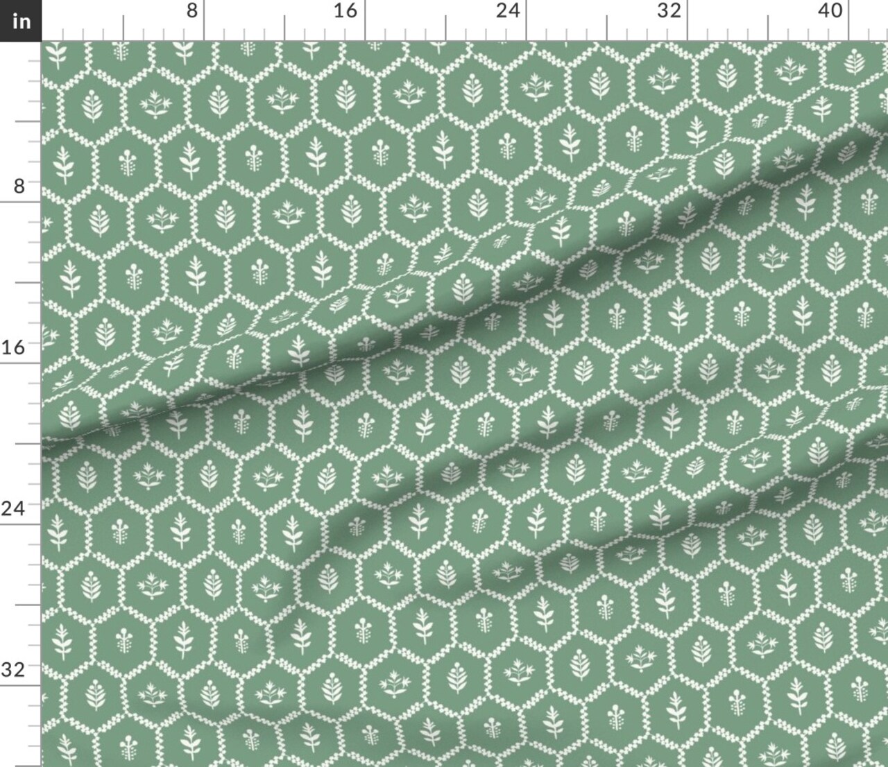 Farmhouse Chic Cottagecore Green Botanical Clover Leaves Vine Thistle Hexagons Custom Printed Fabric by Spoonflower Various Fabrics by the Yard or Fat Quarter